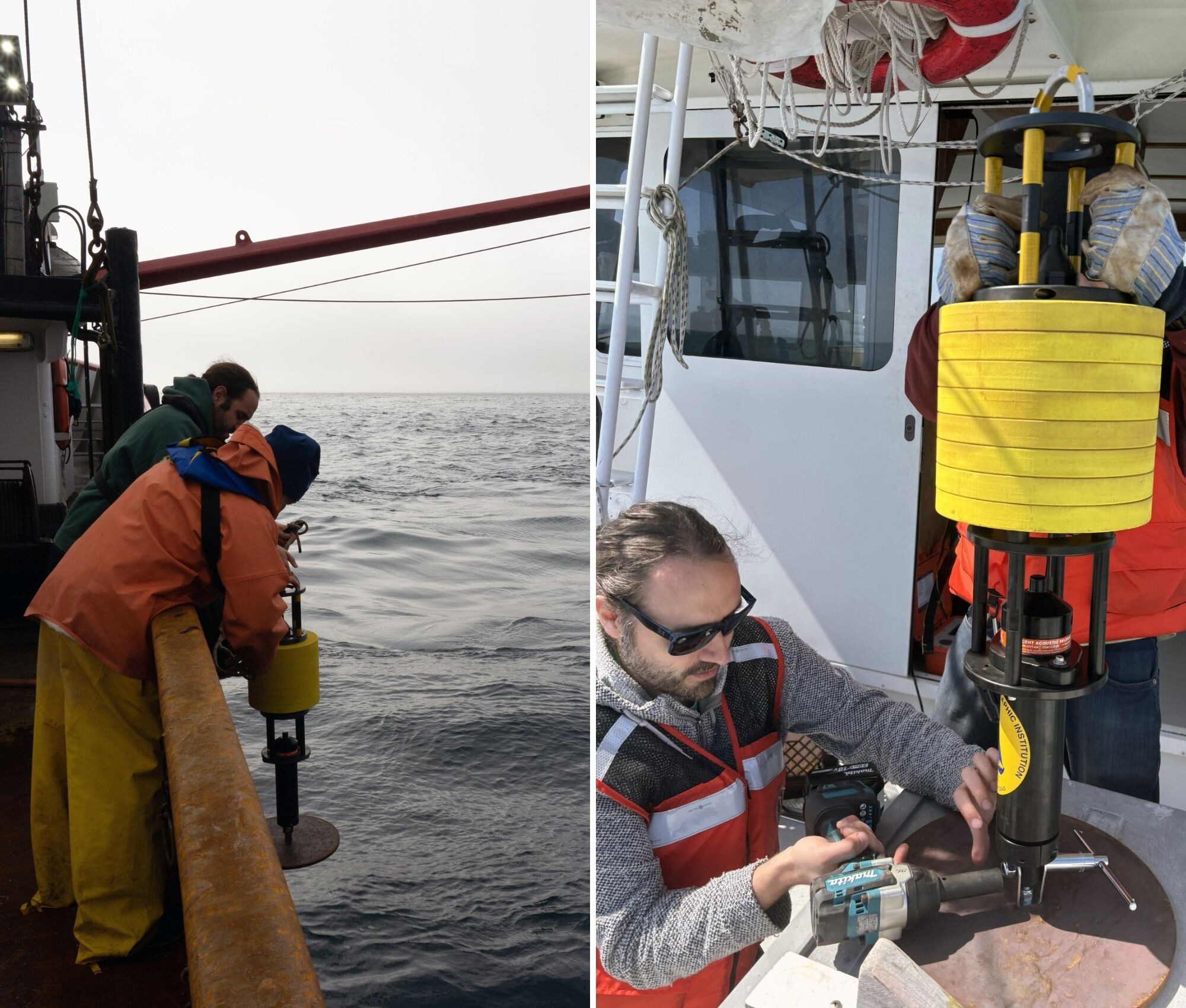 Researchers put acoustic receivers known as TOSSITs into the oceans, where they sink to the bottom and record fin whale calls